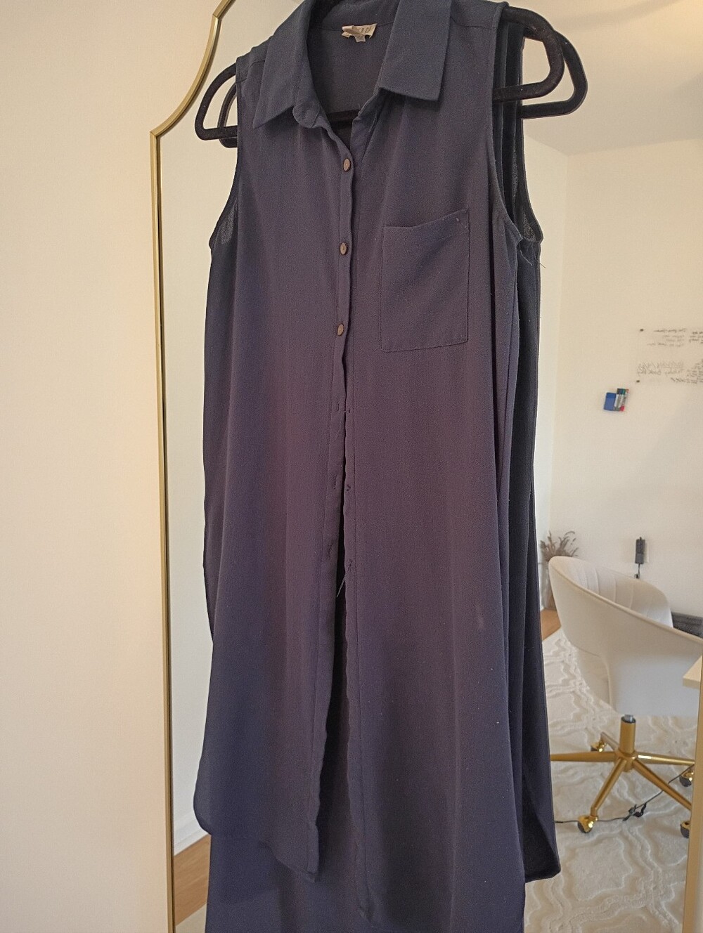 Sleeveless Navy Button-Front Shirt Dress